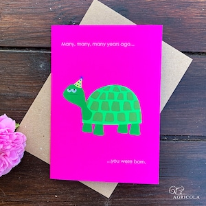 Tarjeta de felicitación de feliz cumpleaños con forma de tortuga / Tarjeta de cumpleaños / Divertida / Hace muchos años que naciste / Tarjeta para personas mayores