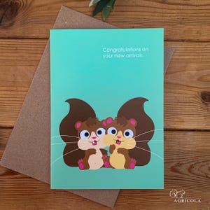 Biglietto di congratulazioni per gemelli / Biglietto di nascita per gemelli / Doppia gioia / Nuovi arrivi / Biglietto scoiattolo