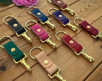 Personalised Artisan Hand-dyed Leather Crocodile Print Key Clips / Key Ring With Clip / Key Chain / Gift / Birthday / Work Gift