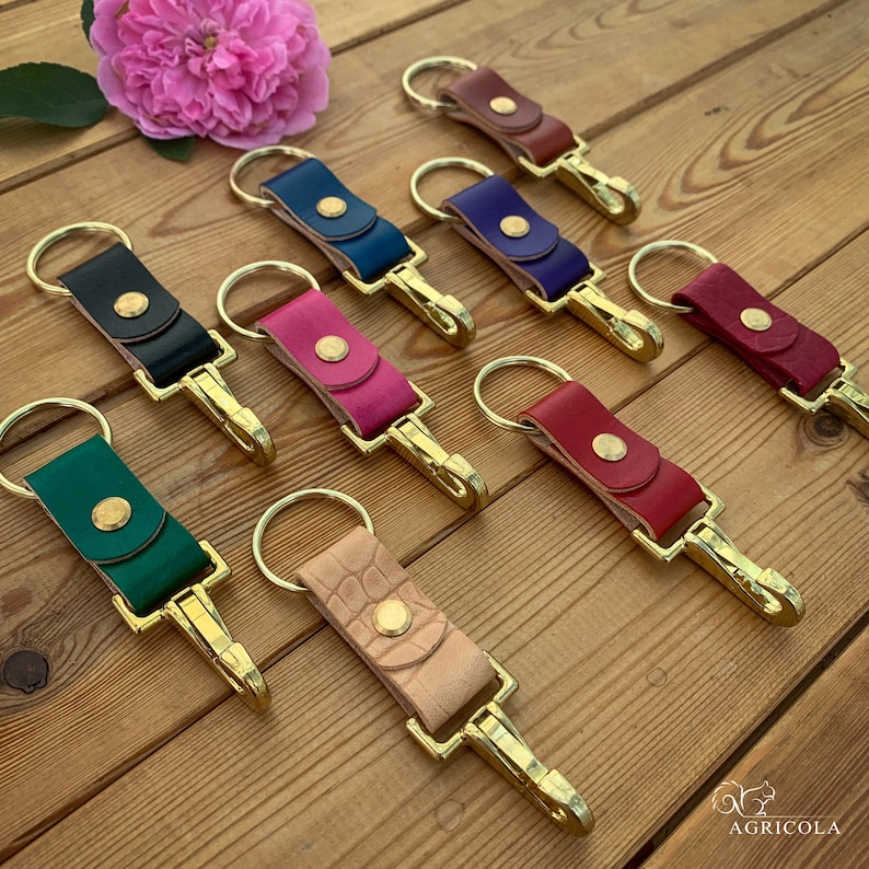 Personalised Artisan Handdyed Leather Crocodile Print Key Clips / Key