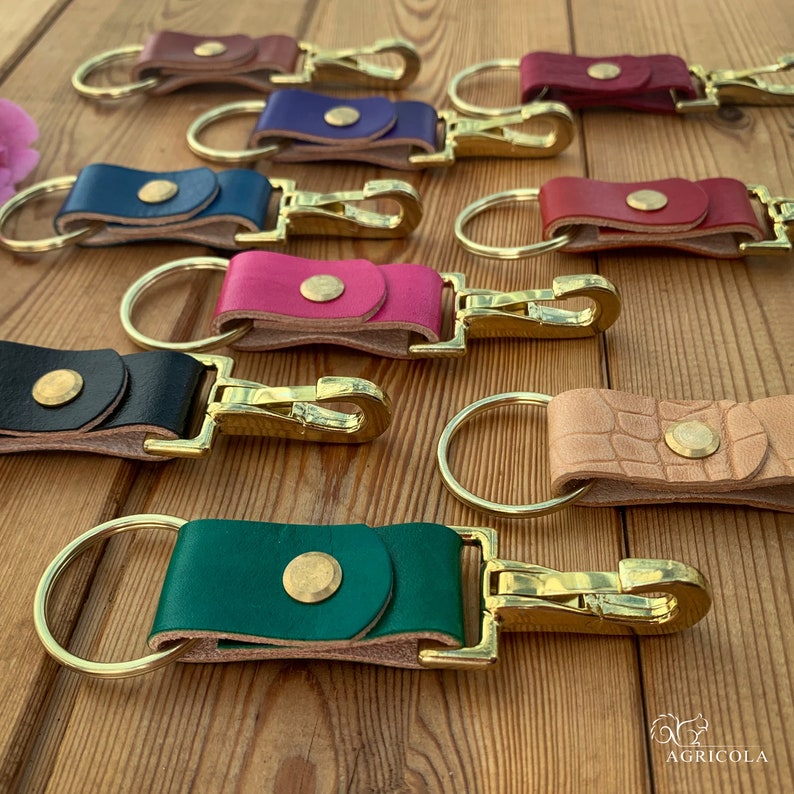 Personalised Artisan Handdyed Leather Crocodile Print Key Clips / Key