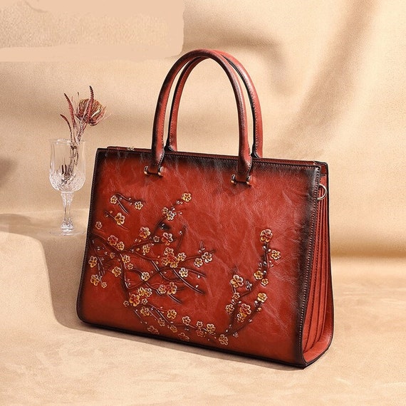 Vintage Embossed Women Leather Shoulder Bag, Top-handle Ladies Bags, Large  Capacity Hand Bags With Floral Leather Office Purse, Tote Bag - Etsy
