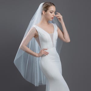 Minimalist Cut Edge Wedding Veil, Simple 1 Tier Soft Tulle Bridal Veil in 8 Lengths, Ivory or White veil, Blusher, Fingertip, Cathedral Veil