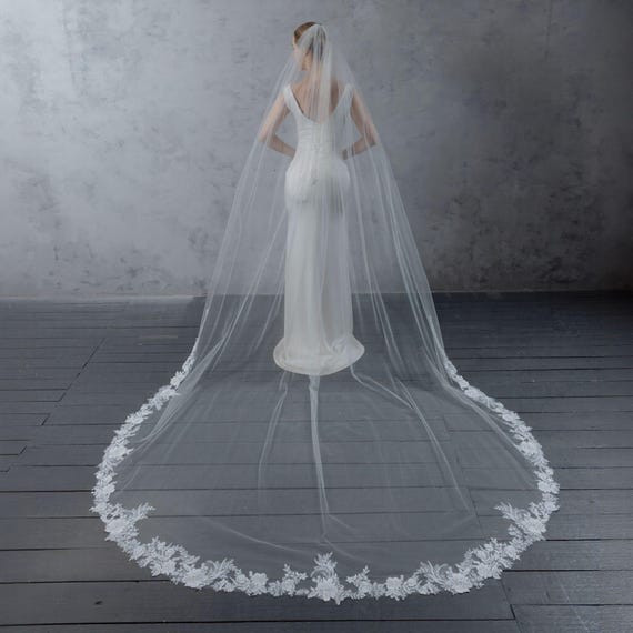 Cathedral Beaded Lace Wedding Veil – Floral Lace With 