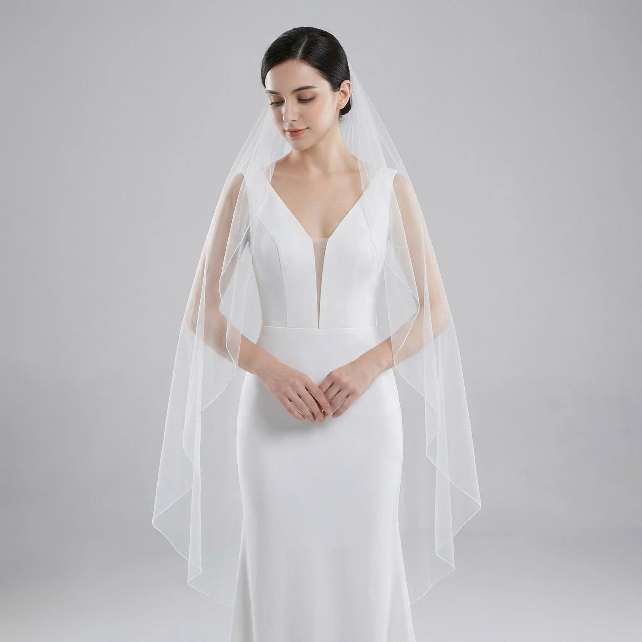 Soft Tulle Angel Cut Wedding Veil, Pencil Edge Minimalist