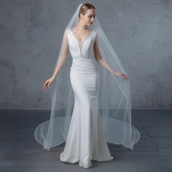Elegant White Bridal Veil Cathedral Beaded 3D Flower Wedding Veil: Beaded Sequined Bridal Cathedral  main image 4