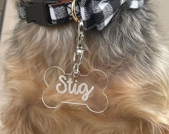 Custom Dog Tag, Personalized dog tag, Acrylic Engraved Dog Tag, Unique Dog Tag with clip, Customized dog tag, Keychain for dog lover