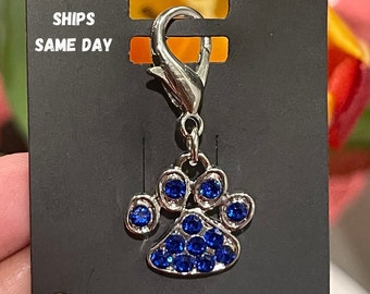 Dog Collar Blue Charm, Pet Charm, Paw Collar Charm, Dog Bling, Cute Jewelry