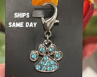 Dog Collar Baby Blue Charm, Pet Charm, Paw collar Charm, Bling, Cute Jewelry