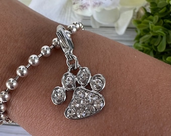 Crystal Paw Print Pet Collar Charm, Dog Bling