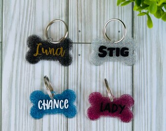 Custom Glitter Resin Dog Tag, Bone Pet ID Tag