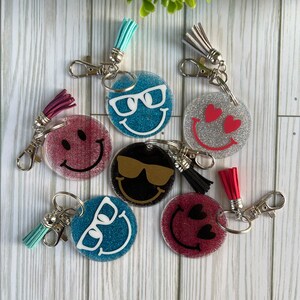 Smiley Face Keychain custom,cute retro gift emoji, Acrylic happy face keychain, gift, Flower Power Personalized.