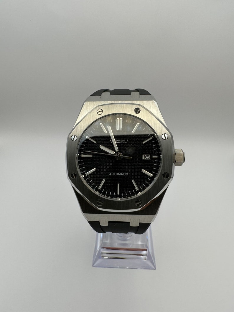 Seiko Mod Royal Oak Automatic Custom Watch 42mm. Black Waffle Etsy