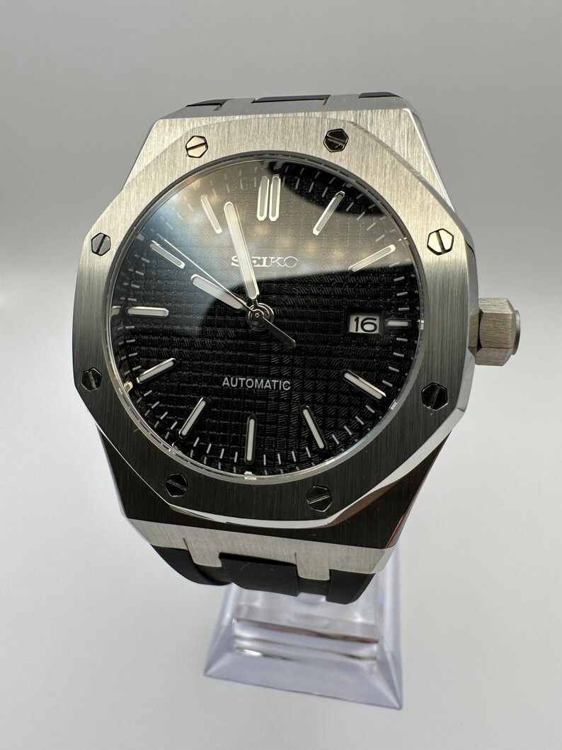 Seiko Mod Royal Oak Automatic Custom Watch 42mm. Black Waffle Etsy