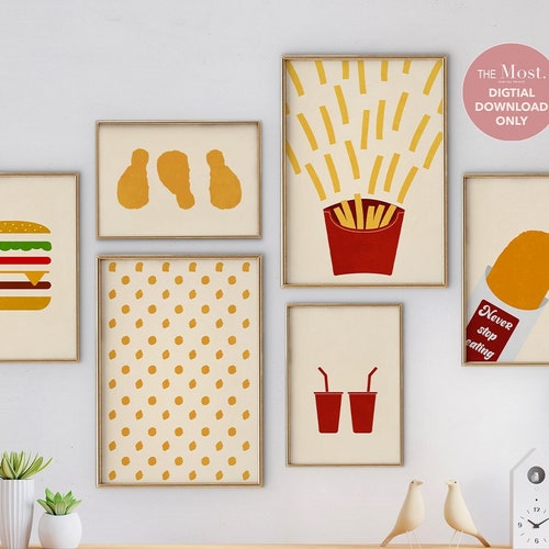 Fast Food Wall Art Set of 6 Prints Fast Food Digital Prints Etsy