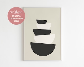 Minimalist Black Beige Bowl Semicircle Wall Art, Minimalist Bowl Semicircle Digital Prints, Minimalist Bowl Semicircle Room Wall Decor