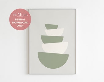 Minimalist Sage Green Bowl Semicircle Wall Art, Minimalist Bowl Semicircle Digital Prints, Minimalist Bowl Semicircle Room Wall Decor