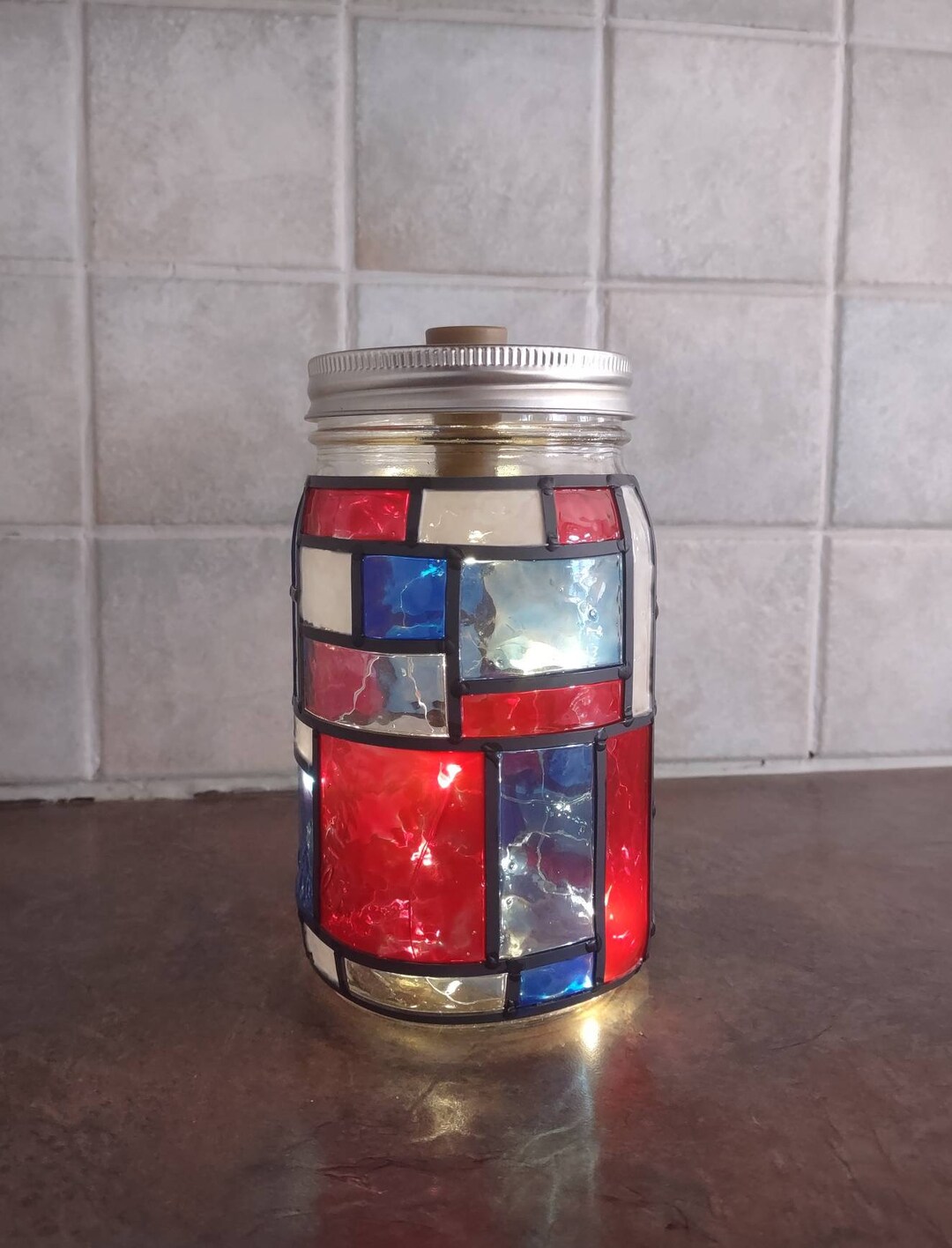 Stained Glass Sparkle Jar - Red and Blue - Etsy