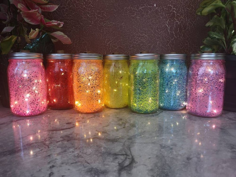 Glitter Sparkle Jar With LED Lights - Basic Colors - Etsy