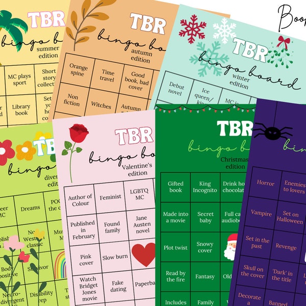 Printable TBR bingo board for all seasons and special occasions, reading game, book bingo