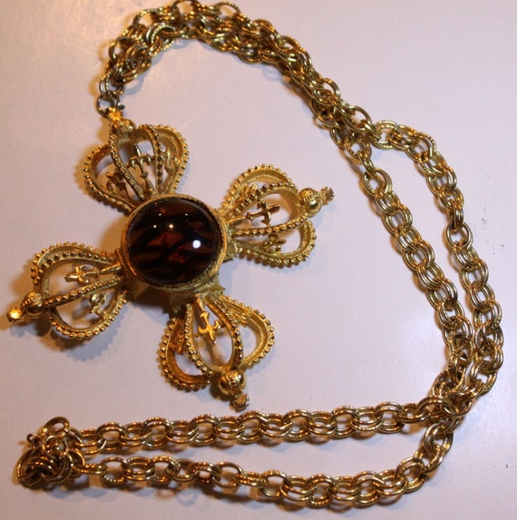 Vintage Maltese Cross Crowns Pendant Necklace - image 1