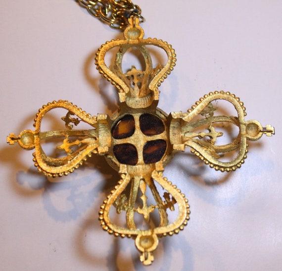 Vintage Maltese Cross Crowns Pendant Necklace - image 3