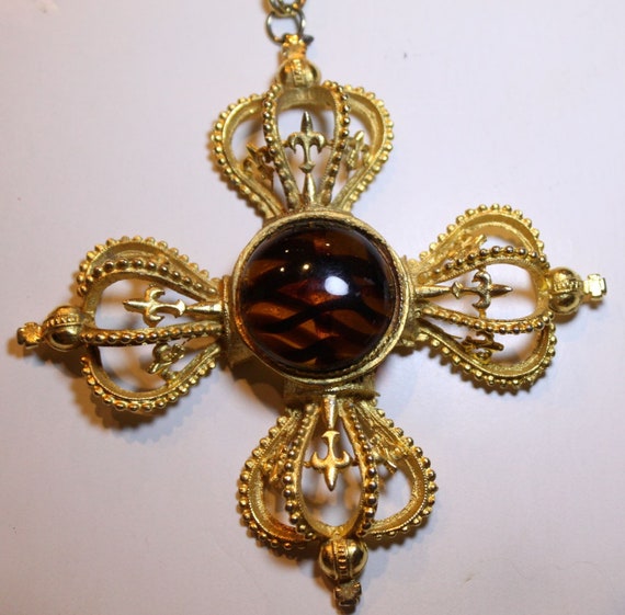 Vintage Maltese Cross Crowns Pendant Necklace - image 2