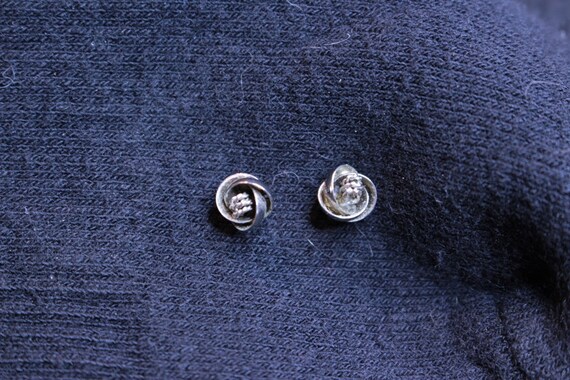Vintage Silver Tiny Rosette Pierced Earrings - image 1