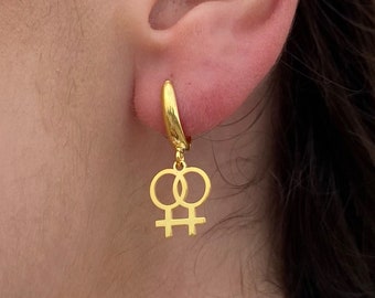 Gold Lesbian Earrings - Lesbian Pride Earrings - Double Venus Symbol Earrings - LGBT Pride Jewelry - Silver Lesbian Earrings - LGBT Earrings