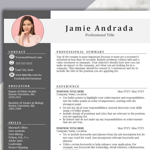 CV Photo Template | MS Word Resume | Word Photo Resume Template | Professional, Executive Resume Template | Modern CV Template | Photo cv