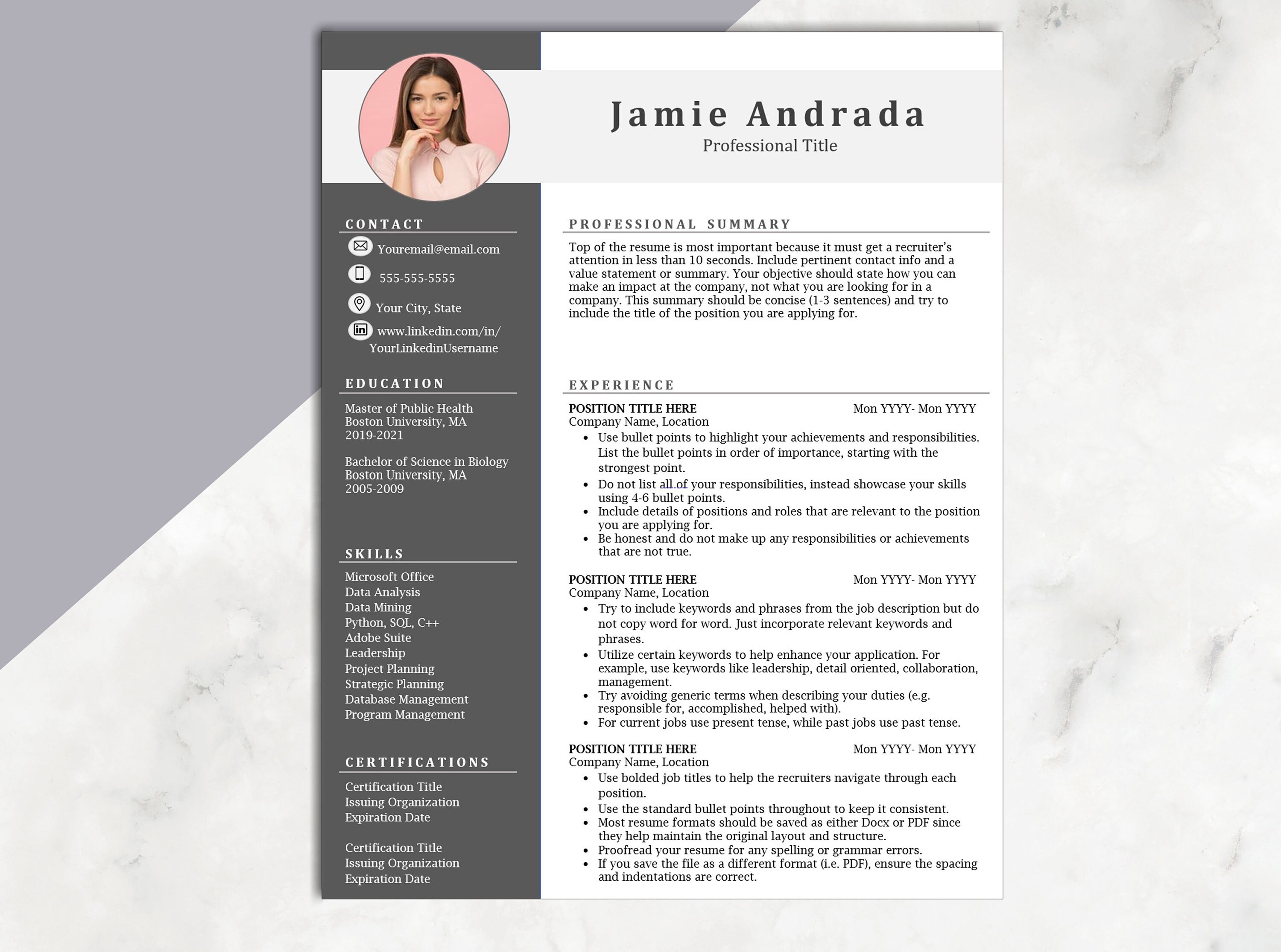 CV Photo Template | MS Word Resume | Word Photo Resume Template