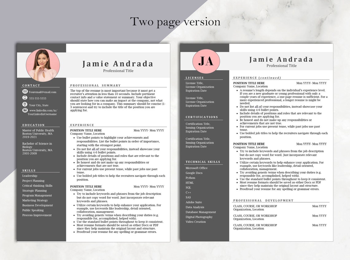 CV Photo Template MS Word Resume Word Photo Resume Template