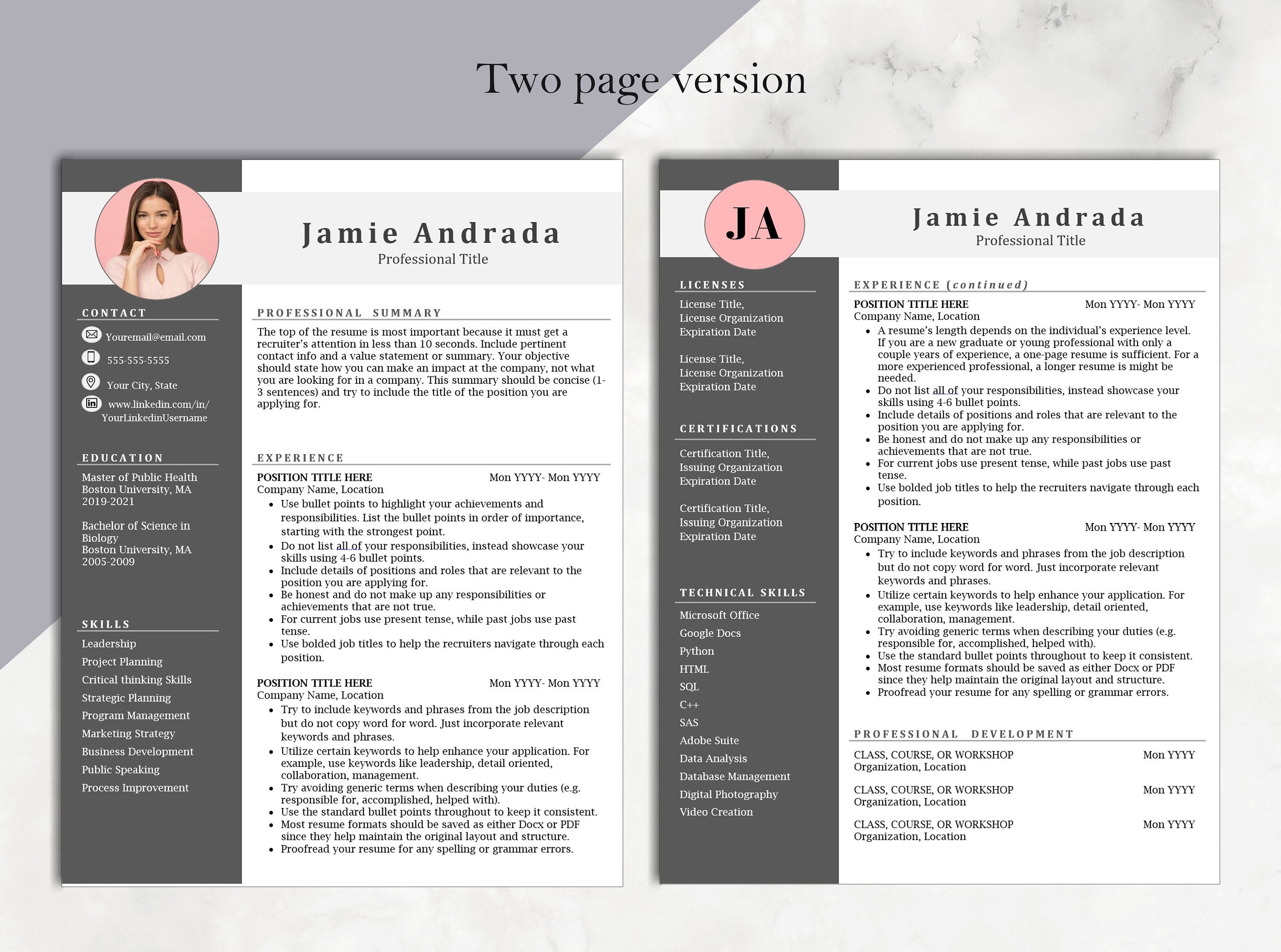 CV Photo Template | MS Word Resume | Word Photo Resume Template