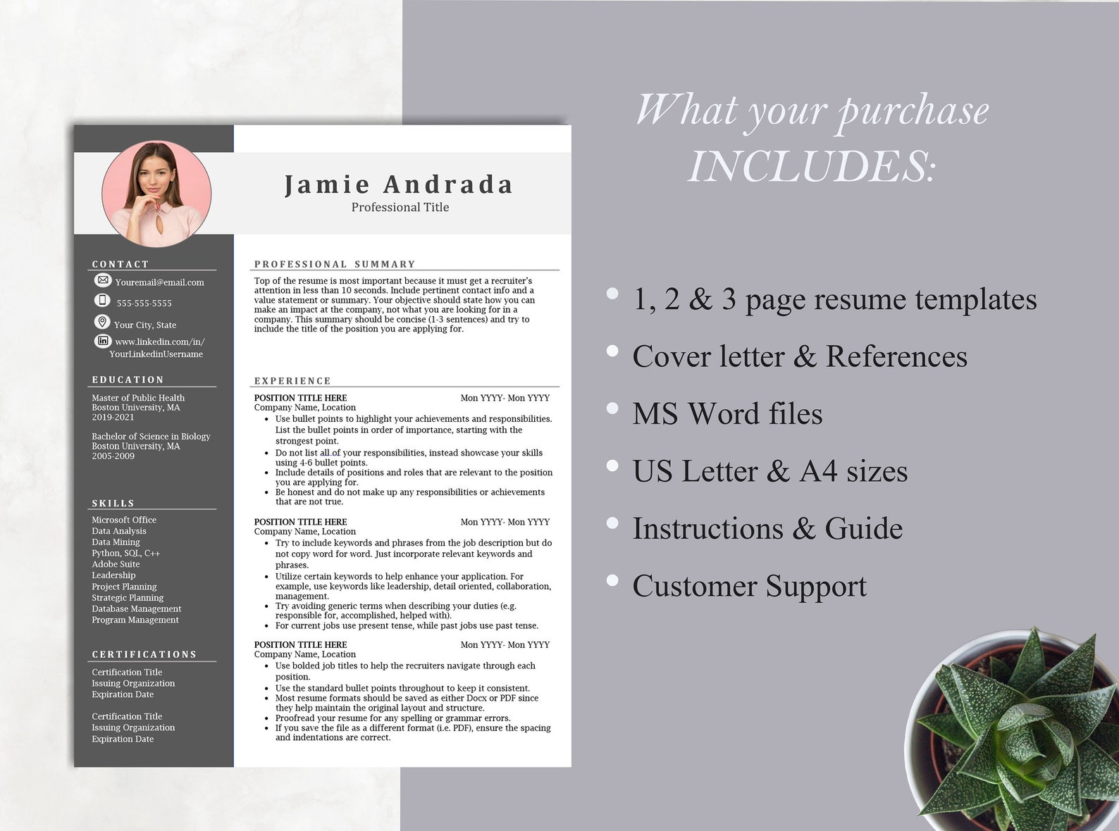 CV Photo Template | MS Word Resume | Word Photo Resume Template