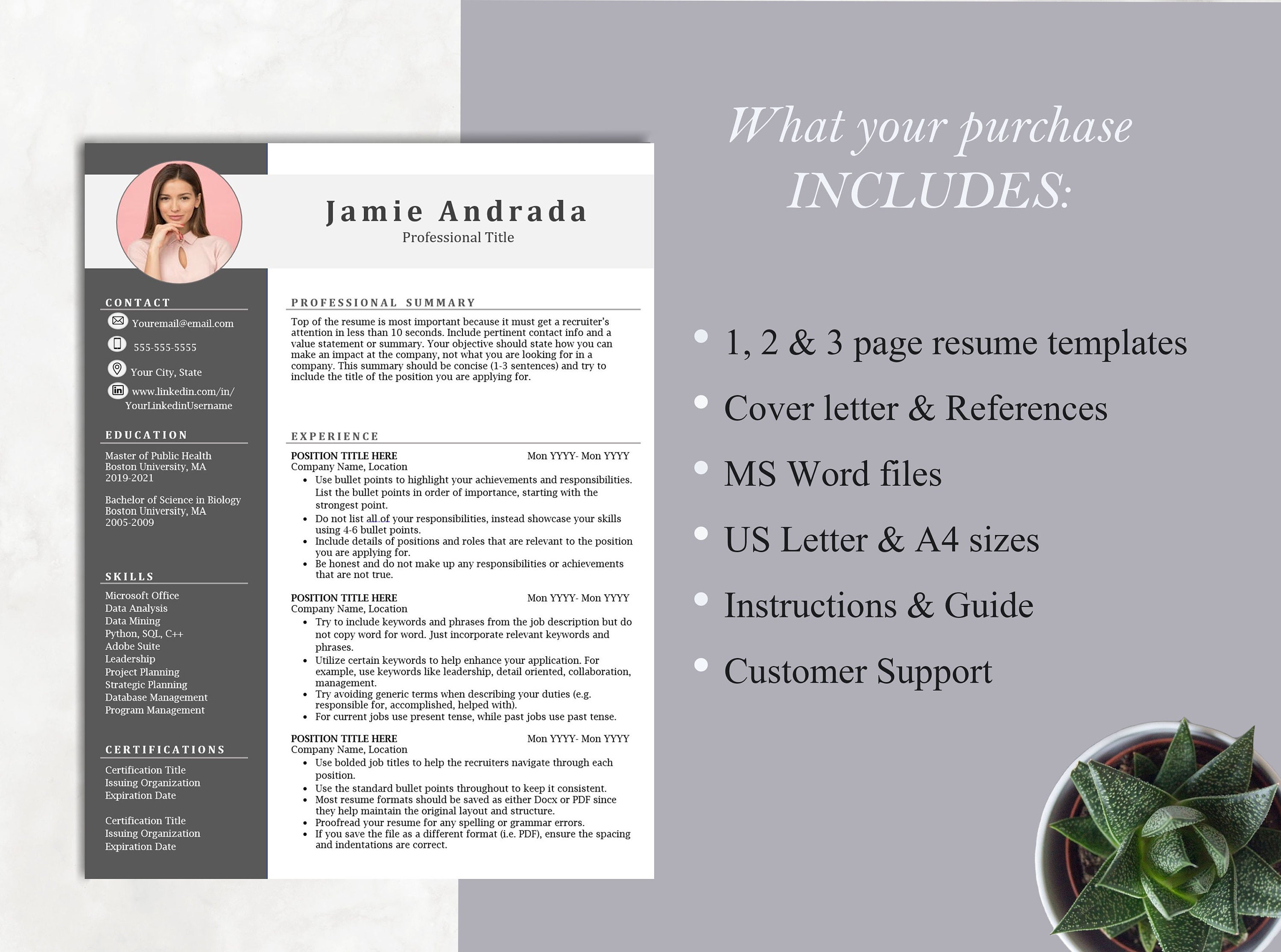 CV Photo Template | MS Word Resume | Word Photo Resume Template