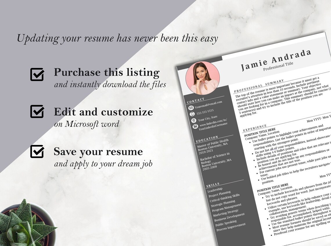 CV Photo Template MS Word Resume Word Photo Resume Template