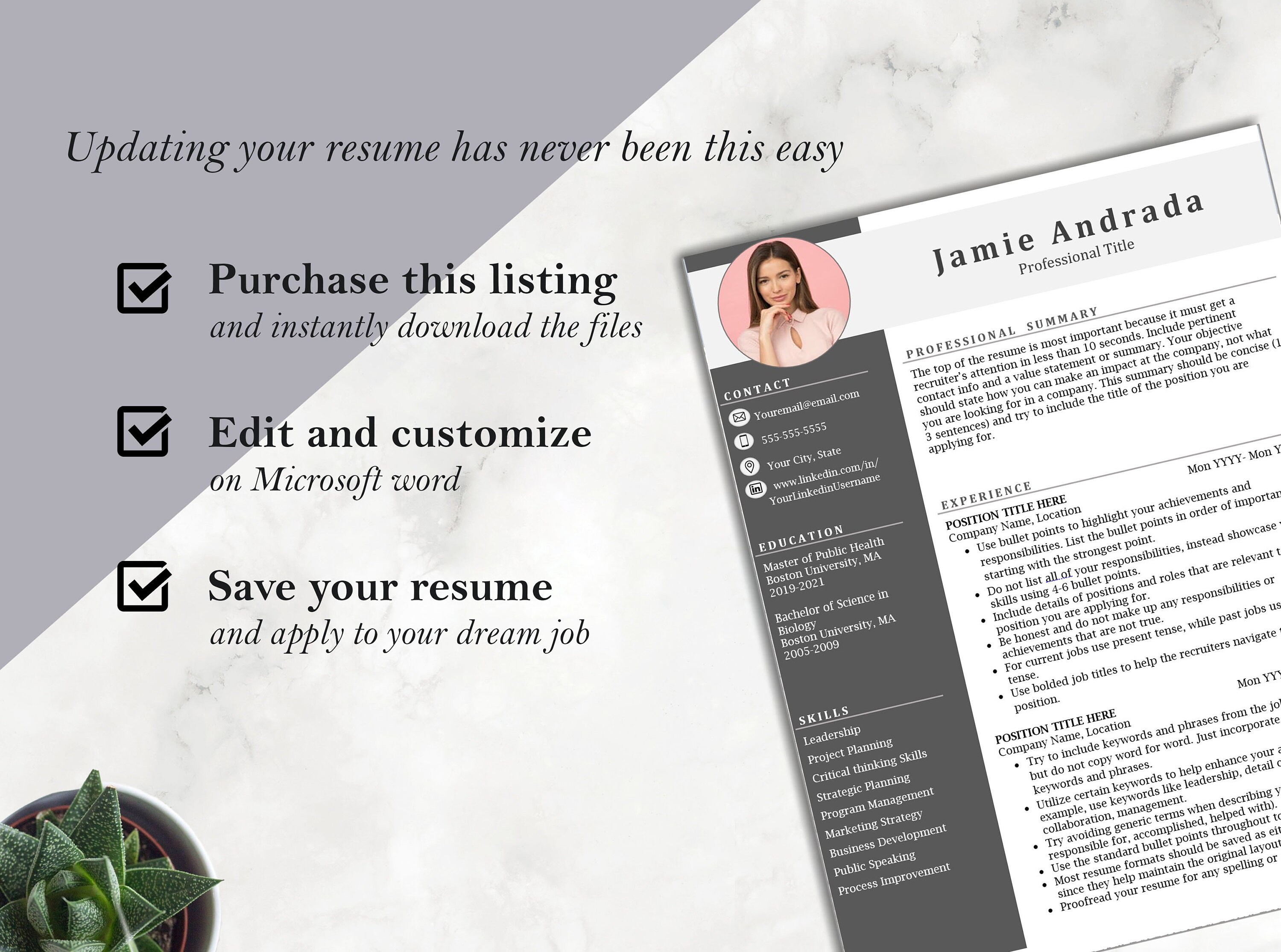 CV Photo Template | MS Word Resume | Word Photo Resume Template