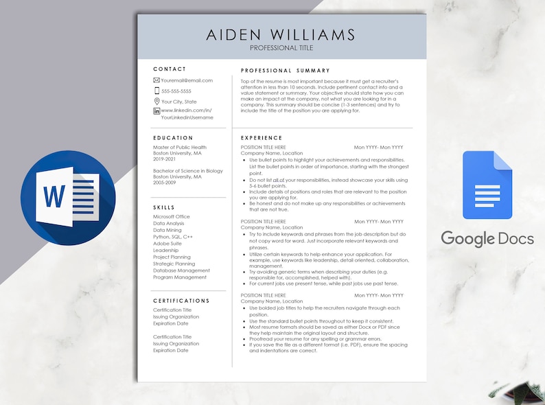 Google Docs Resume Word Resume Modern Clean CV Template Healthcare
