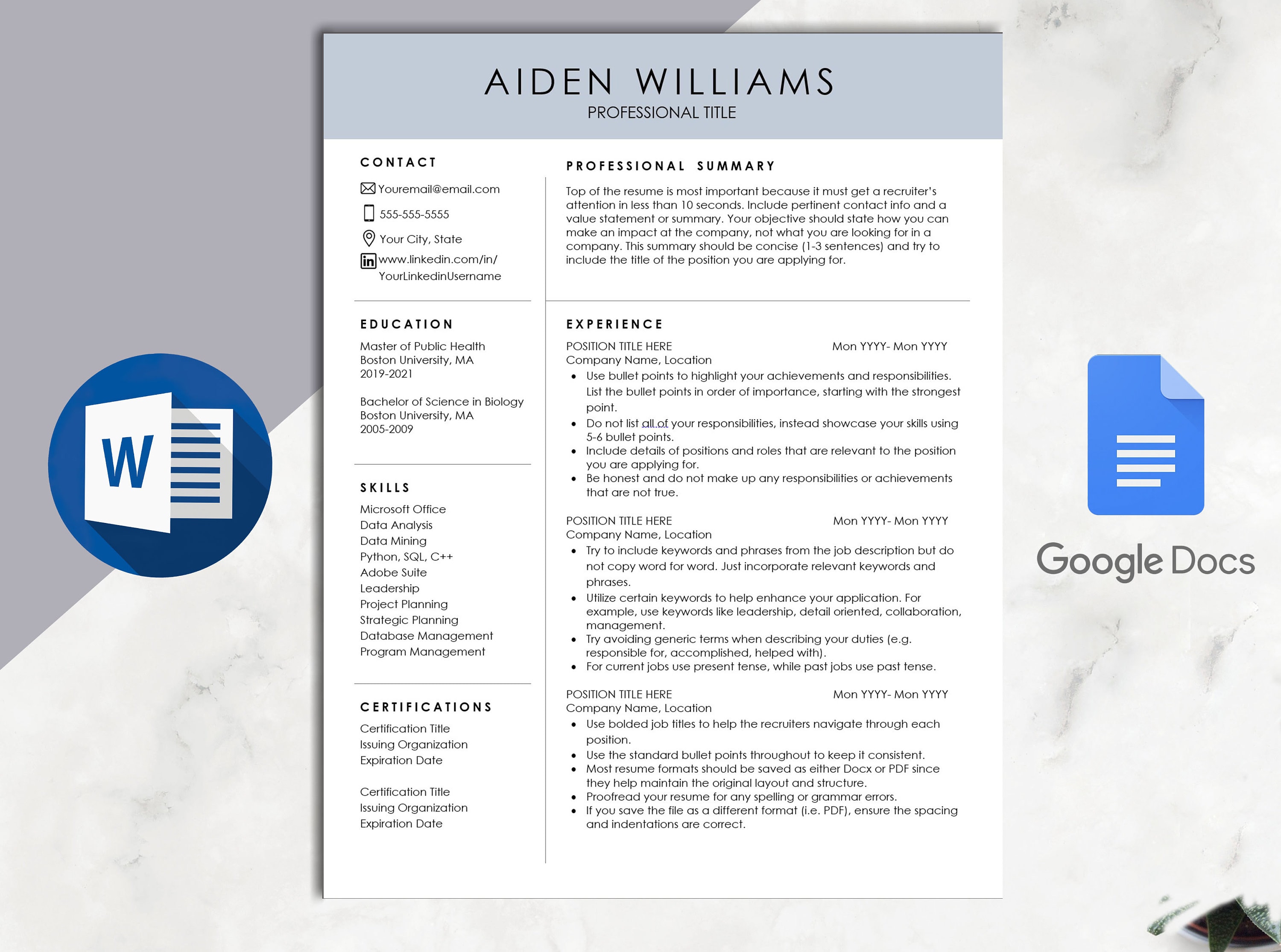 CV Template for Word & Google Docs Simple Word Resume Template Google CV Template for Word & Google Docs Simple Word Resume Template Google