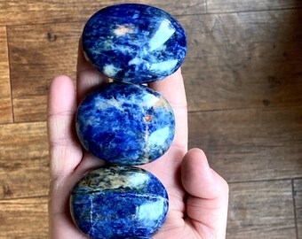 Sodalite Palm Stone. AAA Quality. Hand Carved & Polished. Ethically and Faire Trade Sourced.