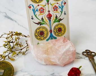 Rose Quartz Tarot Card Holder: Ethically Sourced Crystal Altar Decor