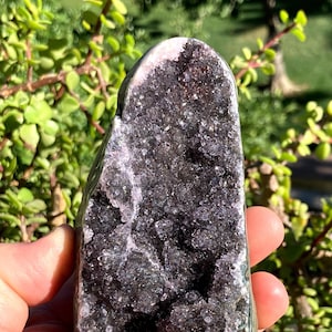 Raw Black Amethyst Druze Cluster: Ethically Sourced Crystal Decor
