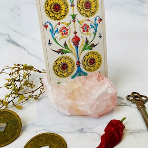 Rose Quartz Tarot Card Holder: Ethically Sourced Crystal Altar Decor