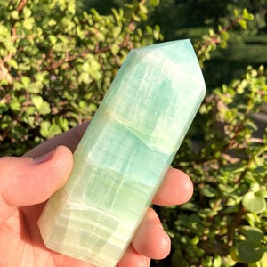Caribbean Calcite Tower 4.25&quot; from Pakistan Ethically and Faire Trade Sourced. Crystal Healing.