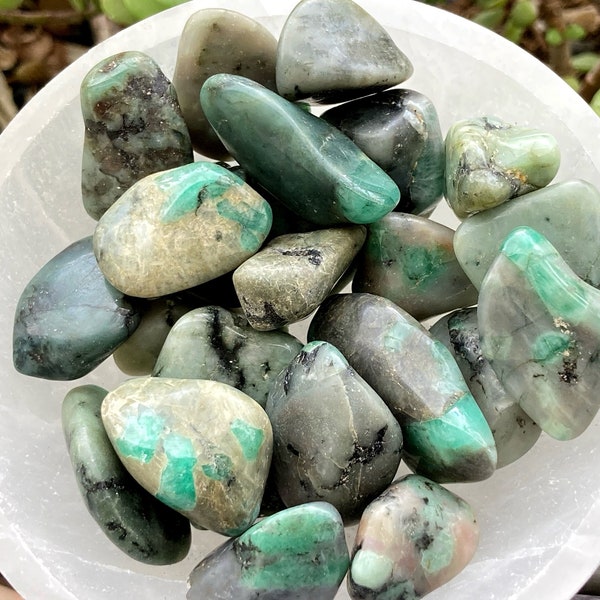 Emerald Tumble Stone. Ethically and Faire Trade Sourced from Brazil.