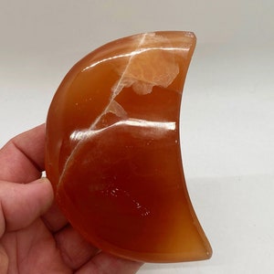 Carnelian Polished Crescent Moon Carving. Ethically and Faire Trade Sourced from Madagascar. Crystal Healing.