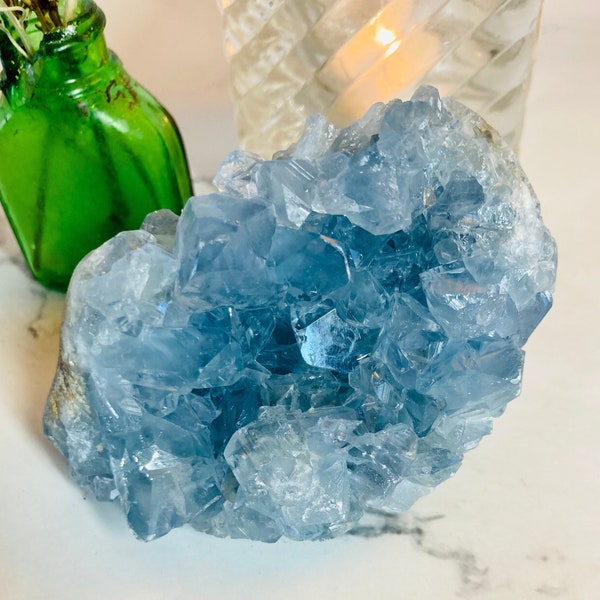 Cristal de celestita para alívio da ansiedade e sono profundo | Pedra calmante para o estresse