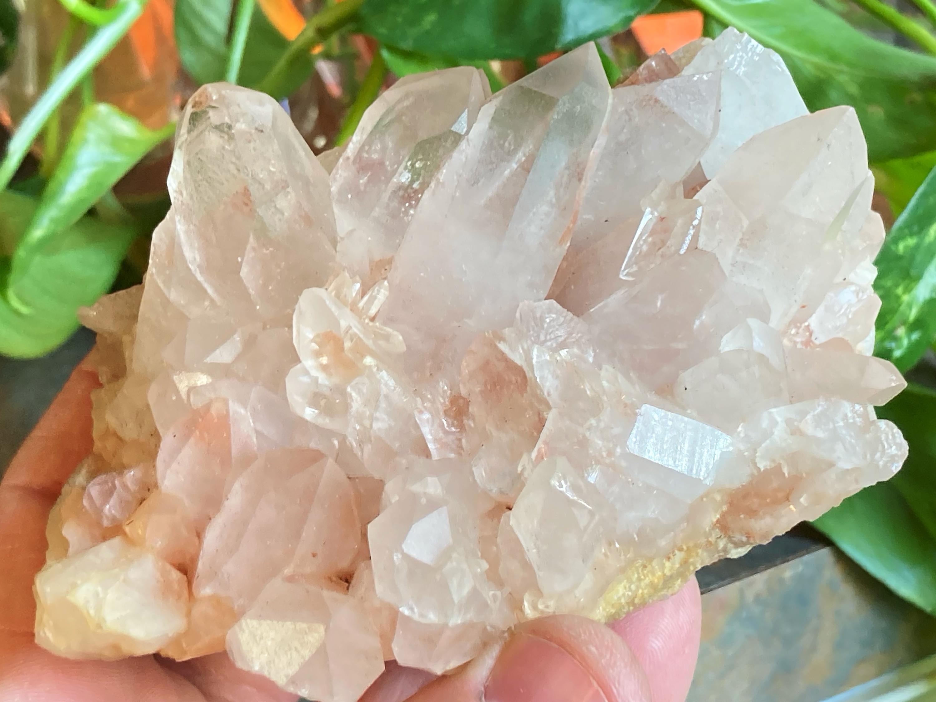 インド産ピンクヒマラヤサマディクォーツクラスター。倫理的かつフェア