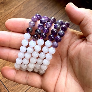 Amethyst and Girasol Quartz 8mm Bracelet - Natural, Ethical & Fair Trade Sourced