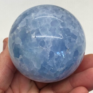 Blue Calcite Sphere: Hand Carved Crystal Healing Stone (400 grams)
